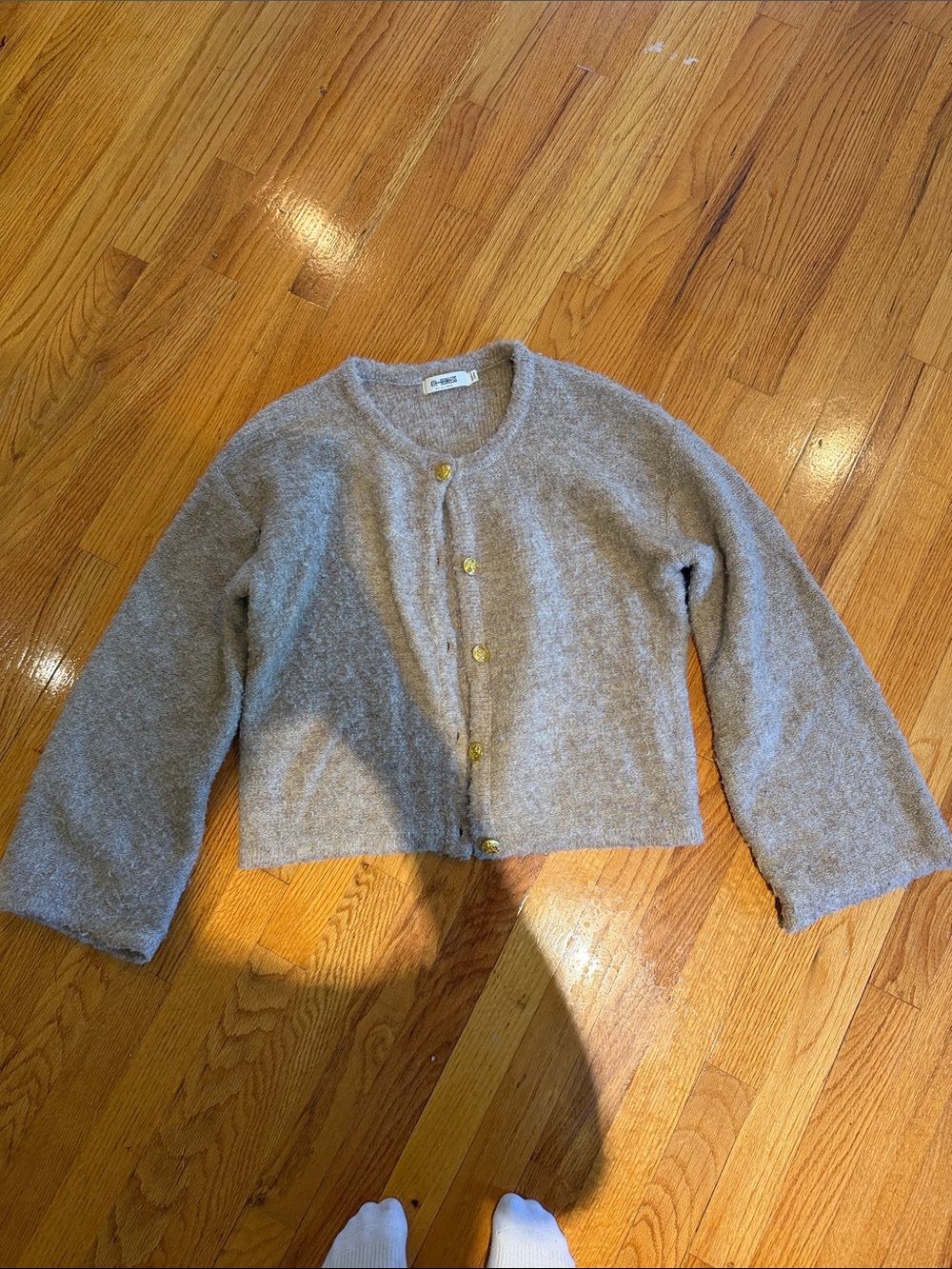 Cozy Neutral Crewneck Button Cardigan - Women